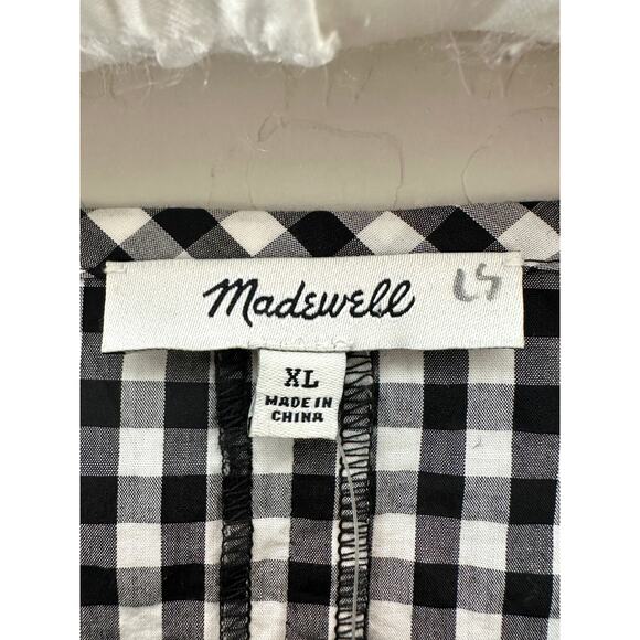 MADEWELL | Black Gingham Peasant Top Embroidered Sleeves Tassel Tie NWT | XL - Picture 6 of 9